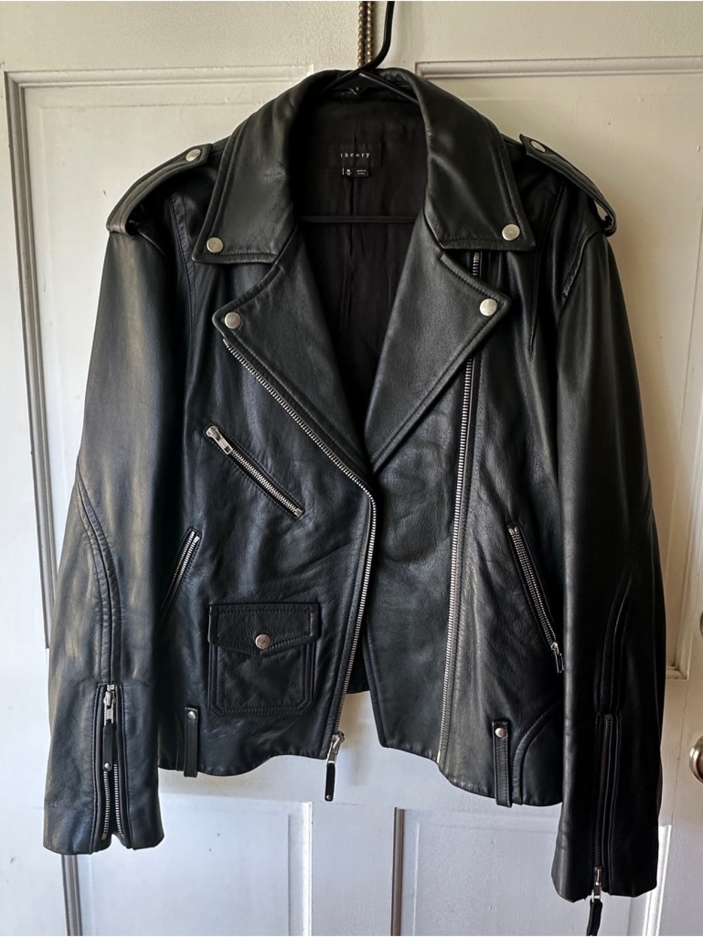 Theory Black Leather Biker Jacket